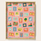 Vintage summer post card stamp pattern Serving Tray Gallery Image 1