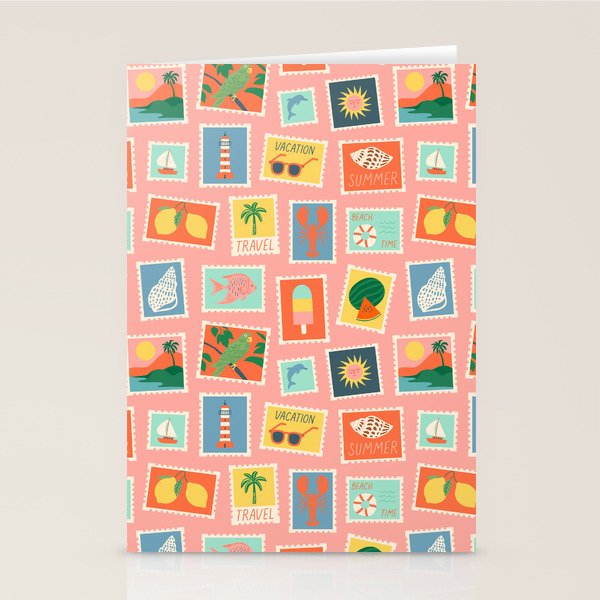 Vintage summer post card stamp pattern Stationery Card Gallery Image 2