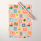Vintage summer post card stamp pattern Wrapping Paper Gallery Image 1