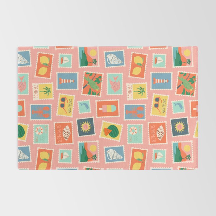 Vintage summer post card stamp pattern Rug Gallery Image 2