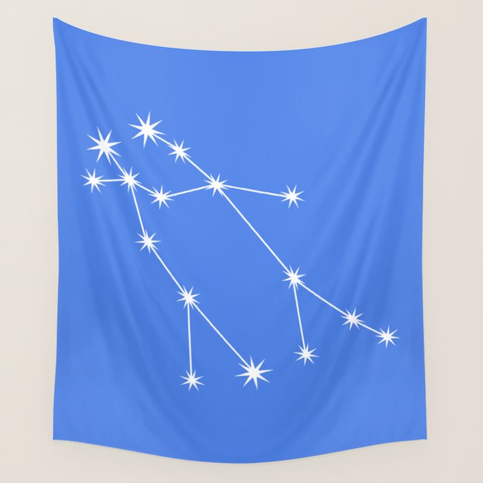 Gemini Zodiac Star Constellation Line Art Bright Blue Wall Tapestry Gallery Image 4