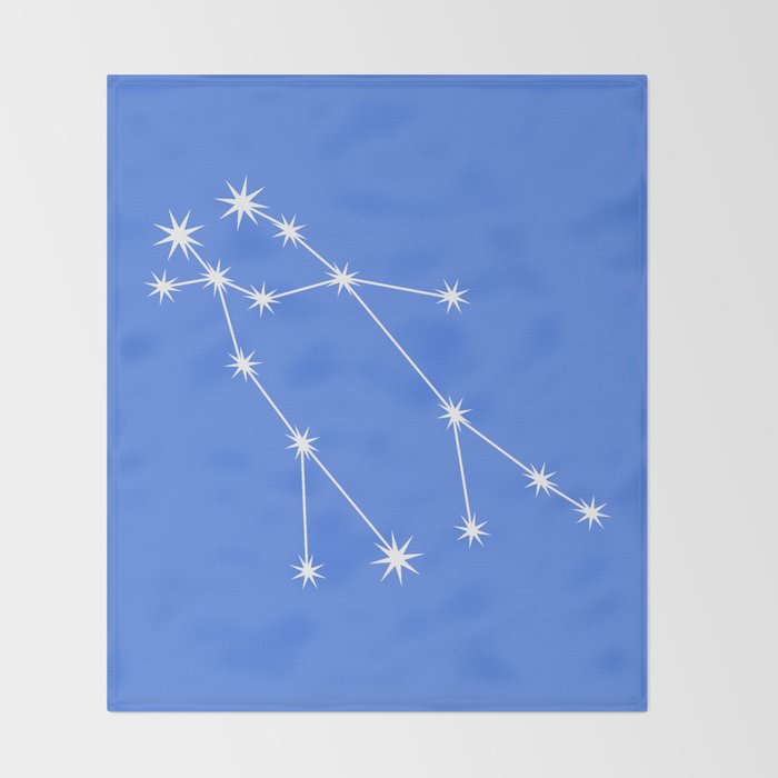 Gemini Zodiac Star Constellation Line Art Bright Blue Throw Blanket Gallery Image 2