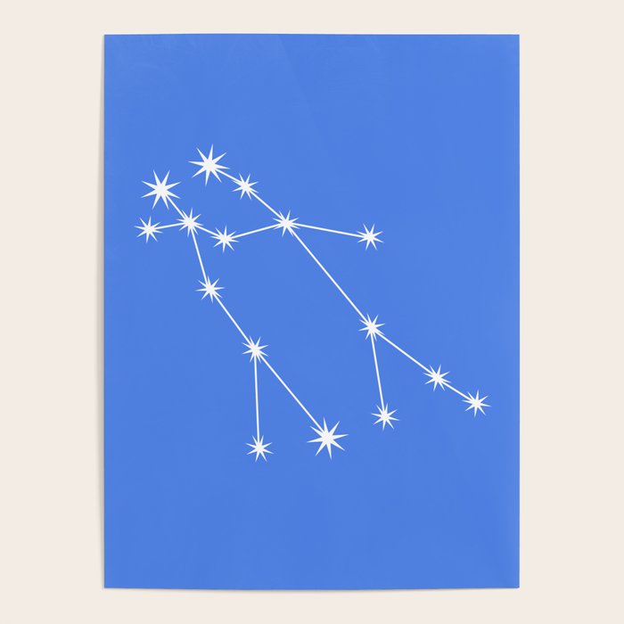 Gemini Zodiac Star Constellation Line Art Bright Blue Poster Gallery Image 4