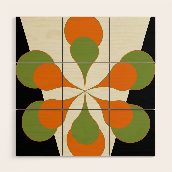 Mid-Century Modern Art 1.4 - Green & Orange Flower Wood Wall Art Gallery Image 1