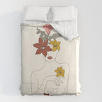 Colorful Thoughts Minimal Line Art Woman with Flowers IV  Duvet Cover Gallery Image 6