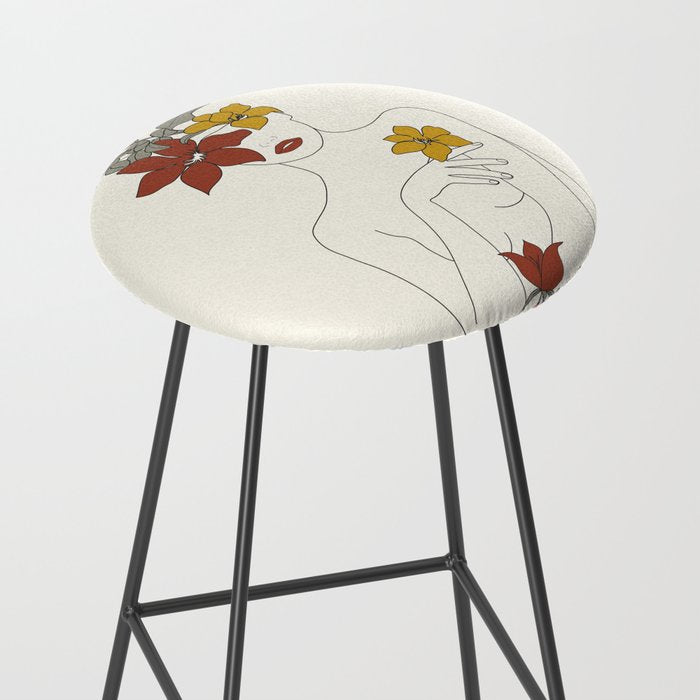 Colorful Thoughts Minimal Line Art Woman with Flowers IV  Stool Gallery Image 2
