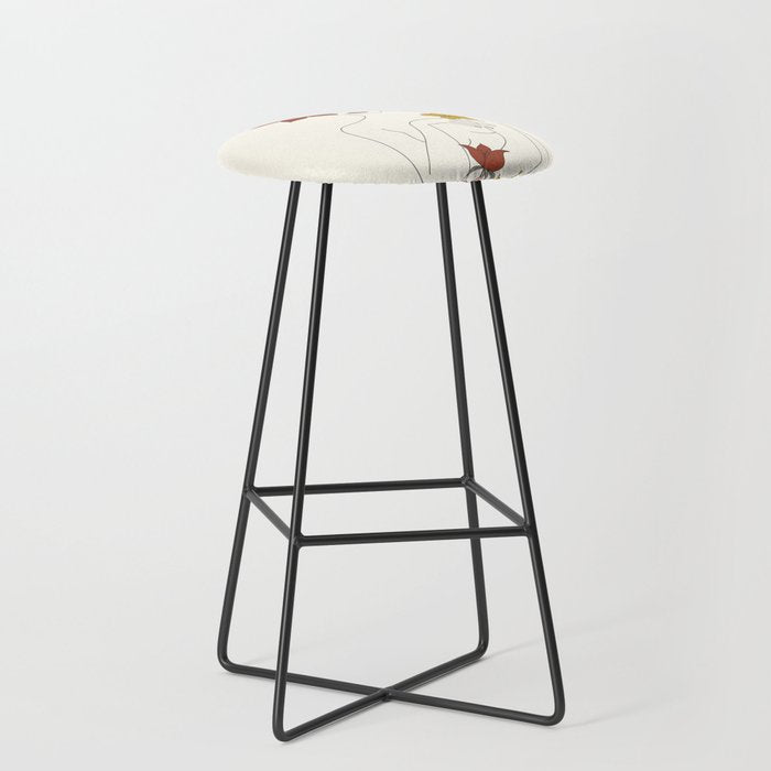Colorful Thoughts Minimal Line Art Woman with Flowers IV  Stool Gallery Image 1