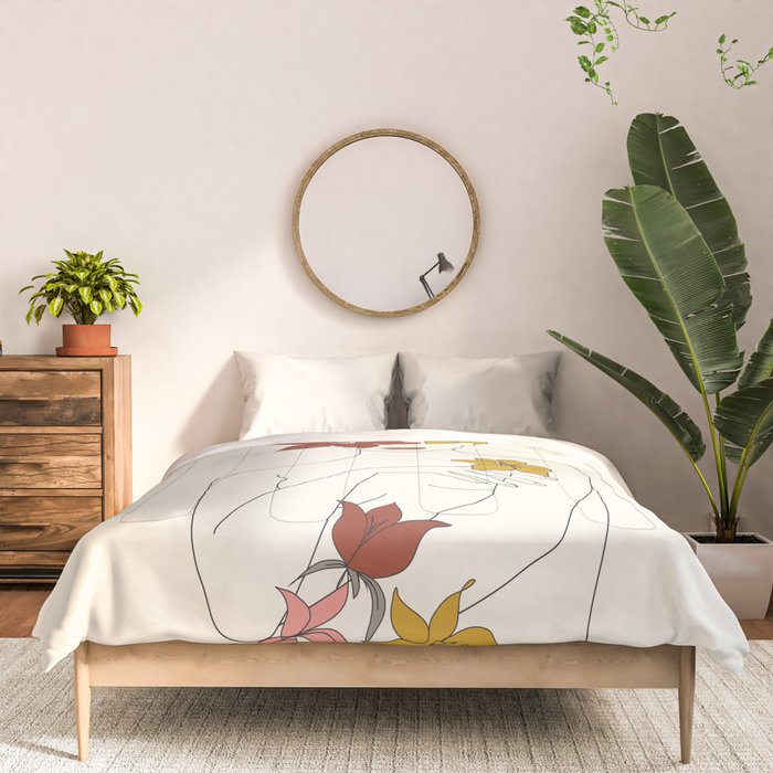 Colorful Thoughts Minimal Line Art Woman with Flowers IV  Comforter Gallery Image 3