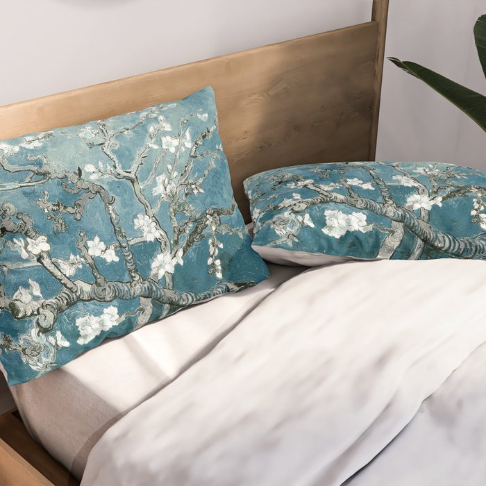 Vincent Van Gogh Almond Blossoms Teal Pillow Sham Gallery Image 2