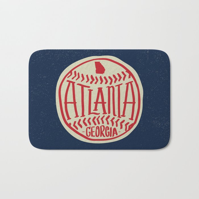 Atlanta Georgia Baseball - Hand Drawn, Script Typography Bath Mat Gallery Image 1