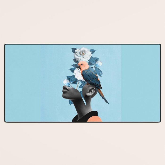 Girl with parrot Desk Mat Gallery Image 3