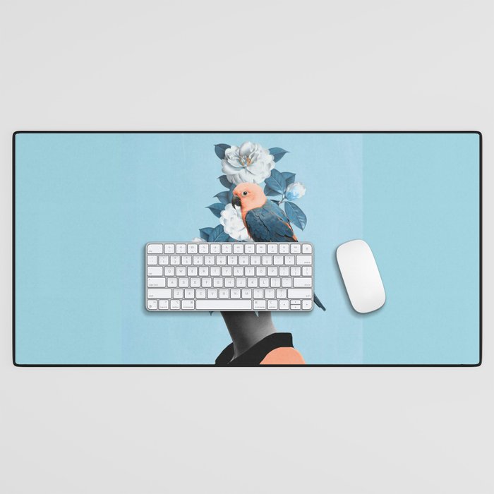 Girl with parrot Desk Mat Gallery Image 1