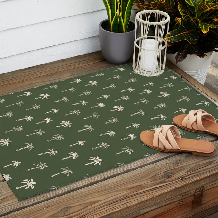 Vintage tropical palm tree beach pattern Outdoor Rug Gallery Image 2