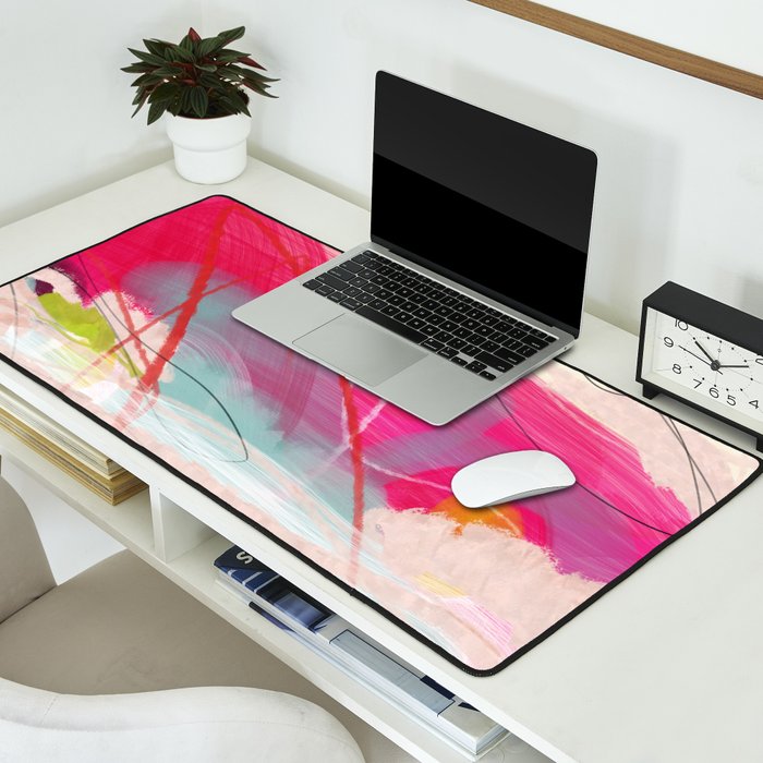 abstract landscape with pink sky over white cloud mountain Desk Mat Gallery Image 2