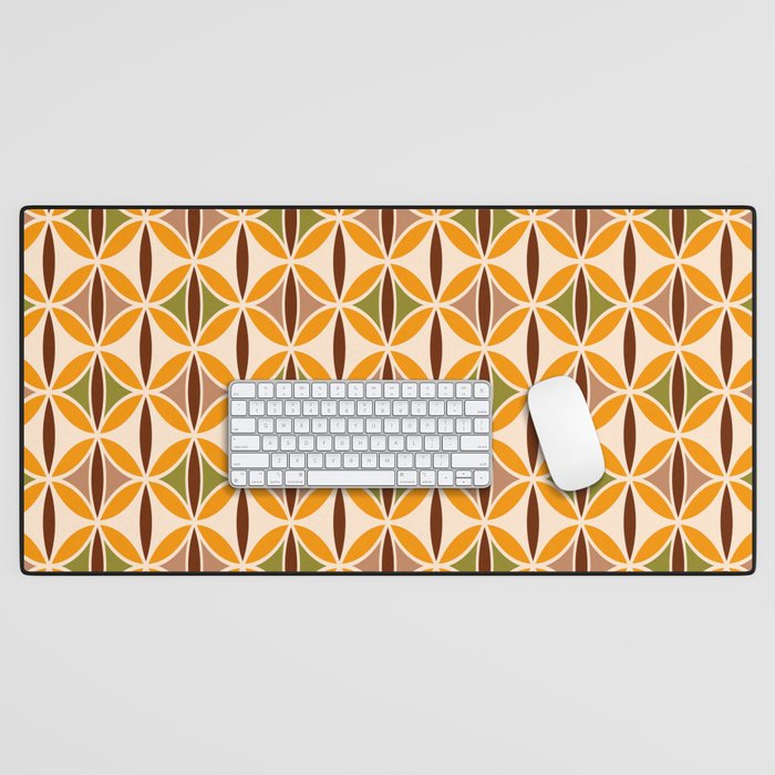 Retro 70s yellow brown ovals grid Desk Mat Gallery Image 1