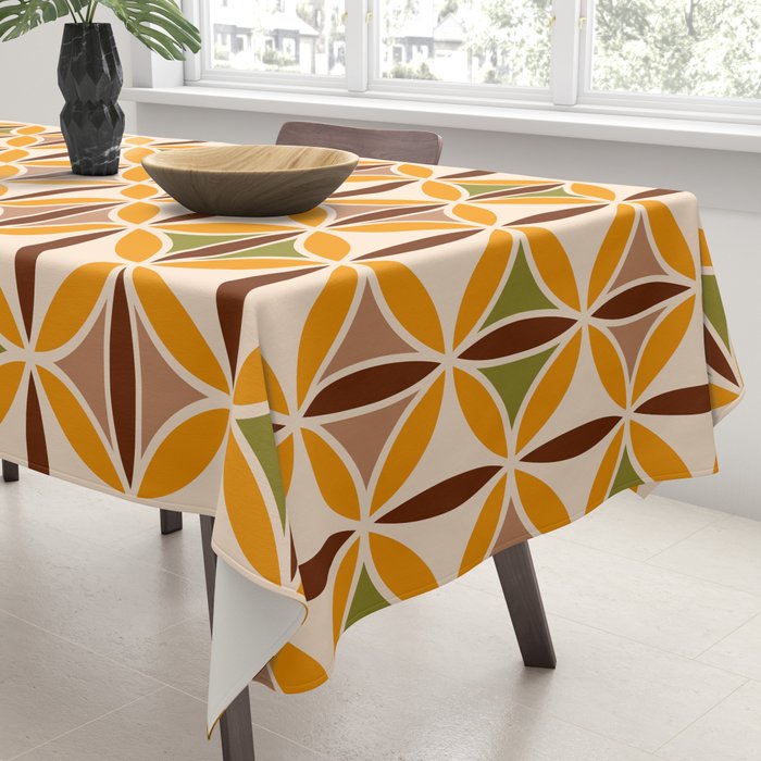 Retro 70s yellow brown ovals grid Tablecloth Gallery Image 3