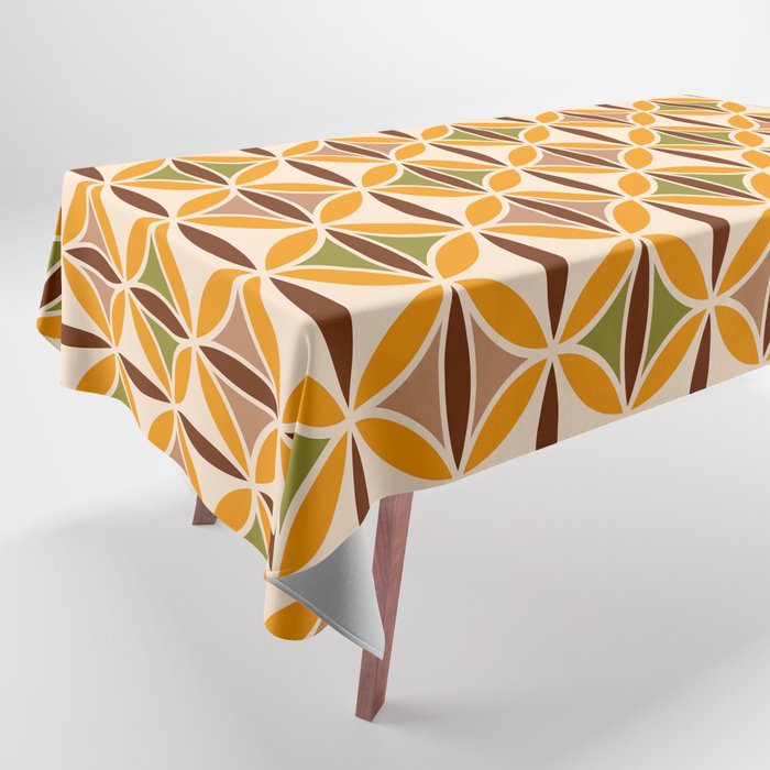 Retro 70s yellow brown ovals grid Tablecloth Gallery Image 1