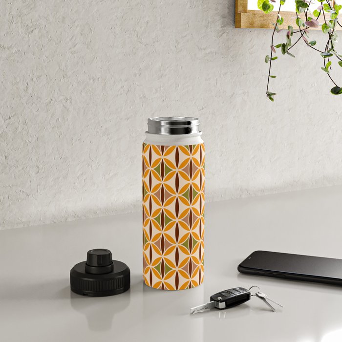 Retro 70s yellow brown ovals grid Water Bottle Gallery Image 4