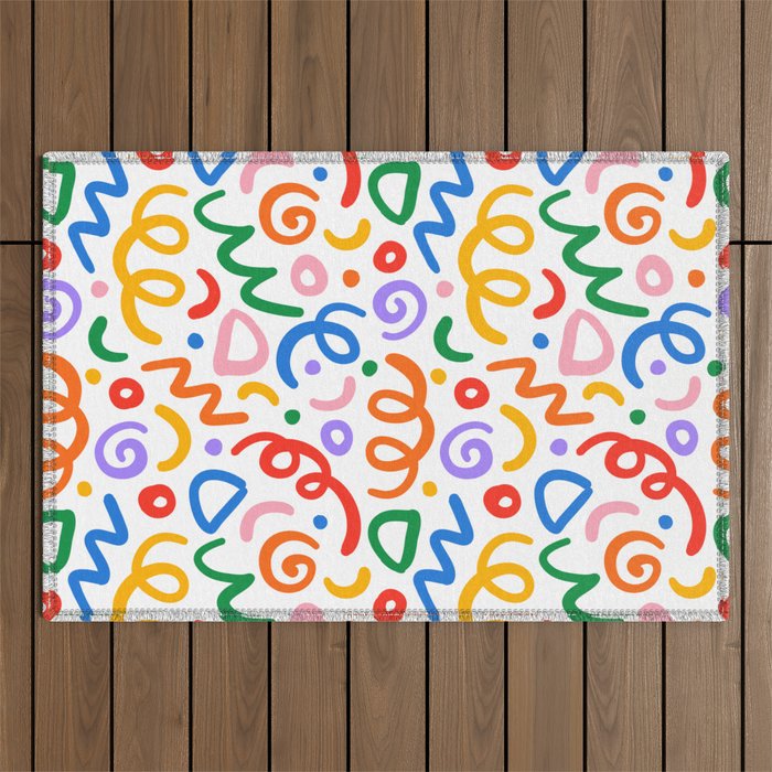 Colorful confetti art doodle pattern Outdoor Rug Gallery Image 1