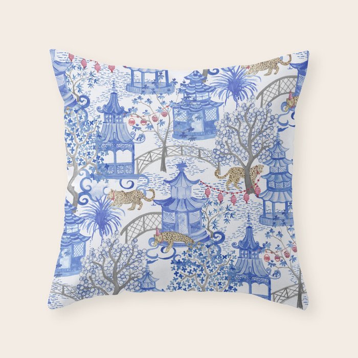 Party Leopards in the Pagoda Forest Throw Pillow Gallery Image 1