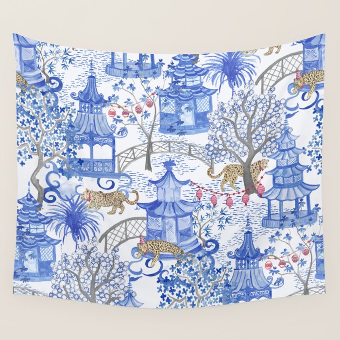 Party Leopards in the Pagoda Forest Wall Tapestry Gallery Image 1