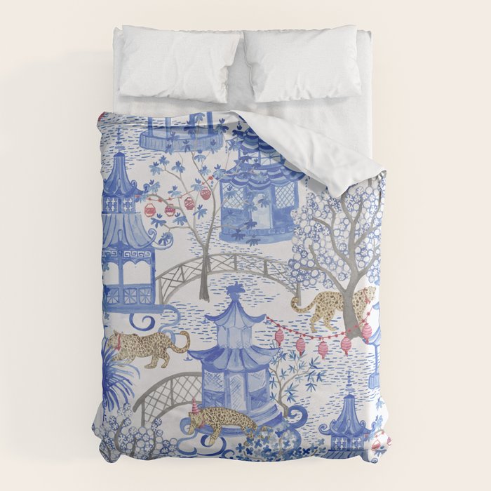 Party Leopards in the Pagoda Forest Duvet Cover Gallery Image 1