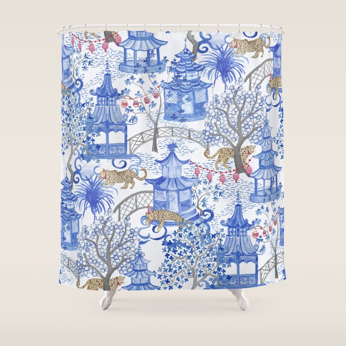 Party Leopards in the Pagoda Forest Shower Curtain Gallery Image 1