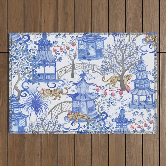Party Leopards in the Pagoda Forest Outdoor Rug Gallery Image 1