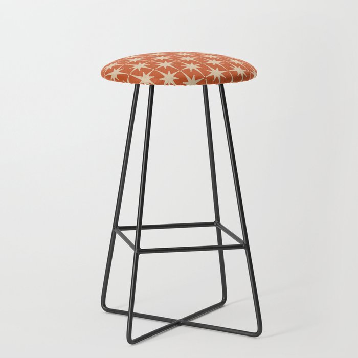 Midcentury Modern Atomic Starburst Pattern in Mid Mod Burnt Orange and Beige Stool Gallery Image 1