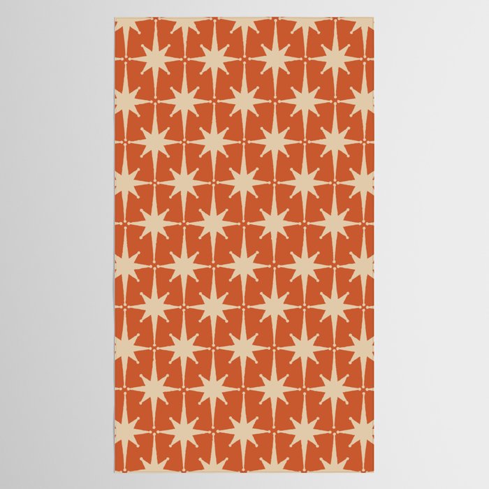 Midcentury Modern Atomic Starburst Pattern in Mid Mod Burnt Orange and Beige Tablecloth Gallery Image 2