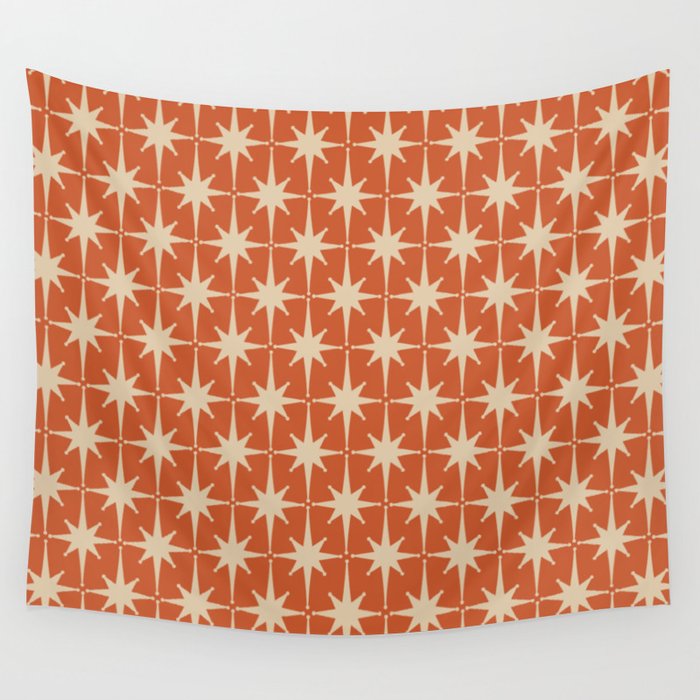 Midcentury Modern Atomic Starburst Pattern in Mid Mod Burnt Orange and Beige Wall Tapestry Gallery Image 4
