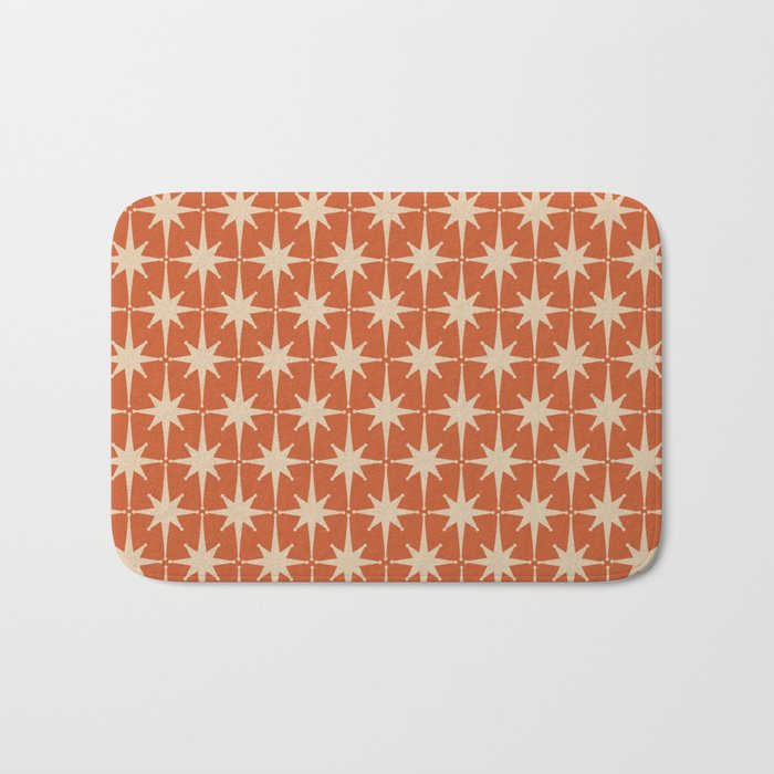 Midcentury Modern Atomic Starburst Pattern in Mid Mod Burnt Orange and Beige Bath Mat Gallery Image 1
