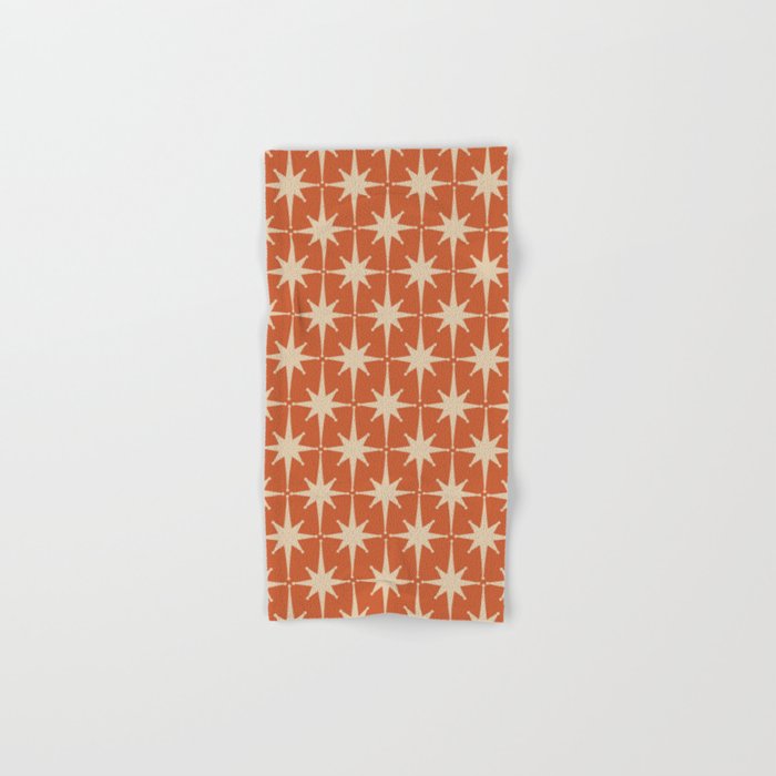 Midcentury Modern Atomic Starburst Pattern in Mid Mod Burnt Orange and Beige Bath Towel Gallery Image 1