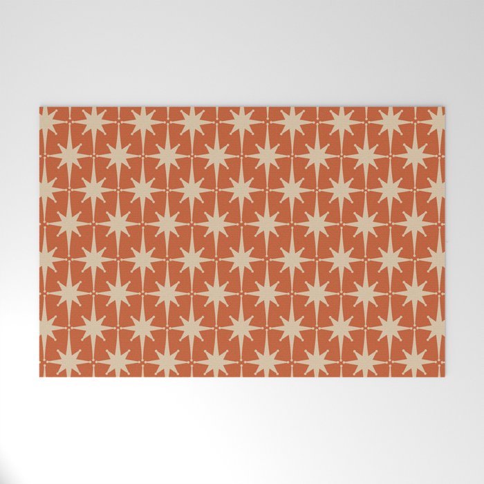 Midcentury Modern Atomic Starburst Pattern in Mid Mod Burnt Orange and Beige Welcome Mat Gallery Image 1