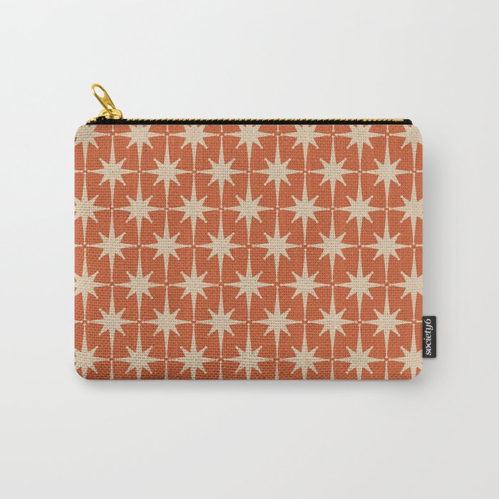Midcentury Modern Atomic Starburst Pattern in Mid Mod Burnt Orange and Beige Carry All Pouch Gallery Image 1