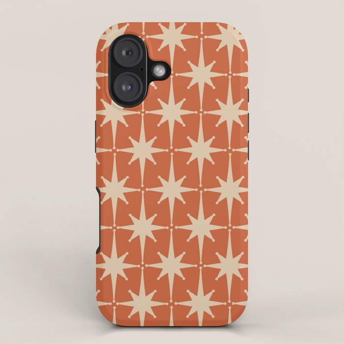 Midcentury Modern Atomic Starburst Pattern in Mid Mod Burnt Orange and Beige iPhone Case Gallery Image 1