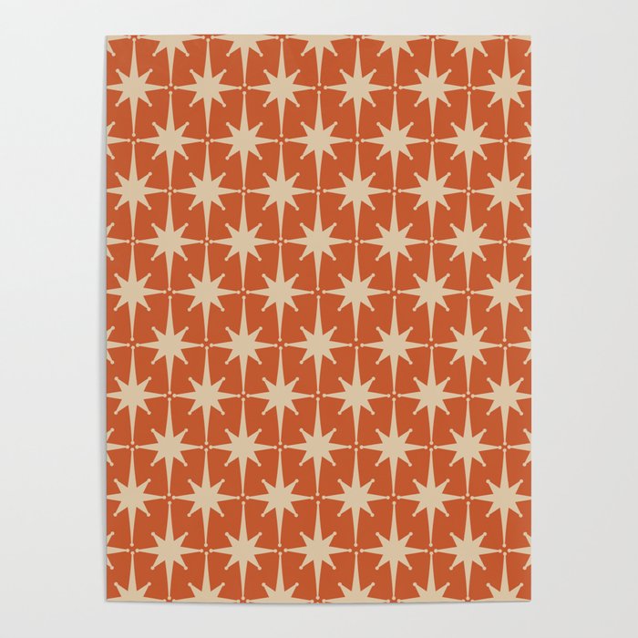 Midcentury Modern Atomic Starburst Pattern in Mid Mod Burnt Orange and Beige Poster Gallery Image 1