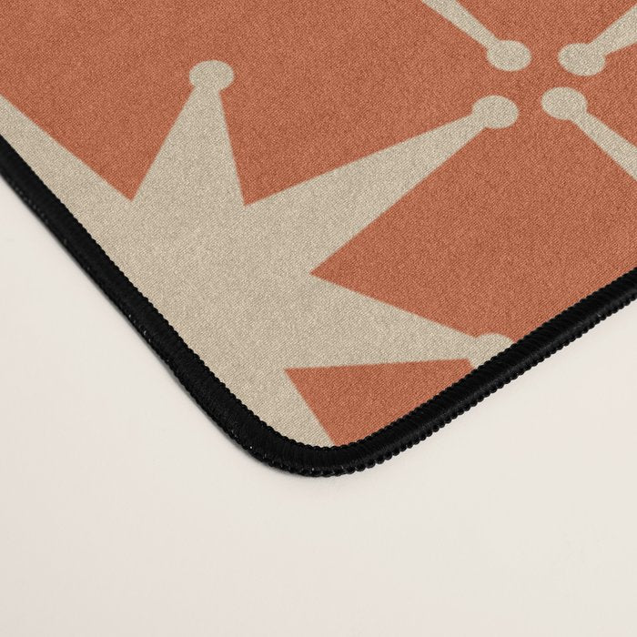Midcentury Modern Atomic Starburst Pattern in Mid Mod Burnt Orange and Beige Desk Mat Gallery Image 4