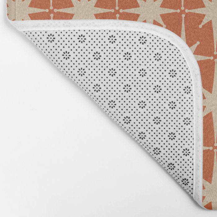 Midcentury Modern Atomic Starburst Pattern in Mid Mod Burnt Orange and Beige Bath Mat Gallery Image 2