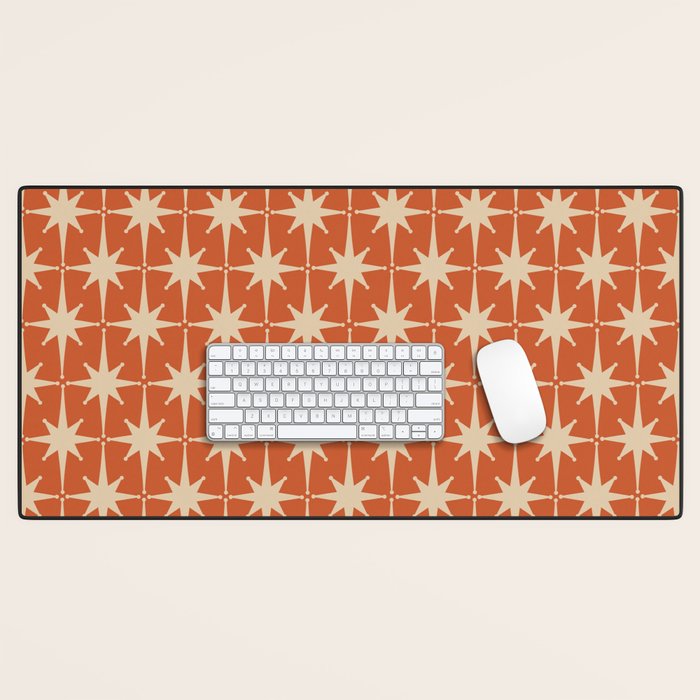 Midcentury Modern Atomic Starburst Pattern in Mid Mod Burnt Orange and Beige Desk Mat Gallery Image 1