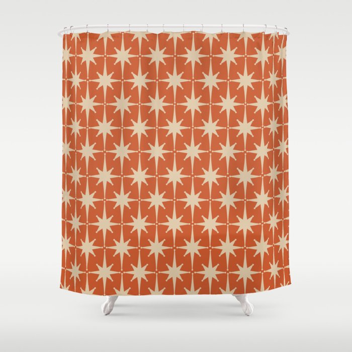 Midcentury Modern Atomic Starburst Pattern in Mid Mod Burnt Orange and Beige Shower Curtain Gallery Image 1