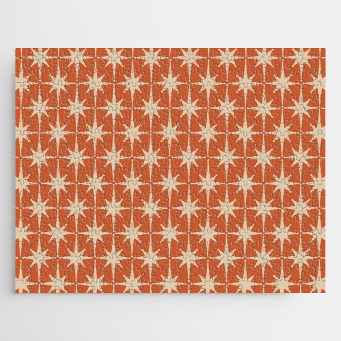 Midcentury Modern Atomic Starburst Pattern in Mid Mod Burnt Orange and Beige Jigsaw Puzzle Gallery Image 1