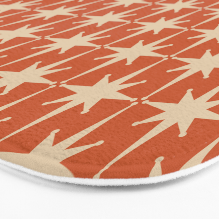 Midcentury Modern Atomic Starburst Pattern in Mid Mod Burnt Orange and Beige Bath Mat Gallery Image 3