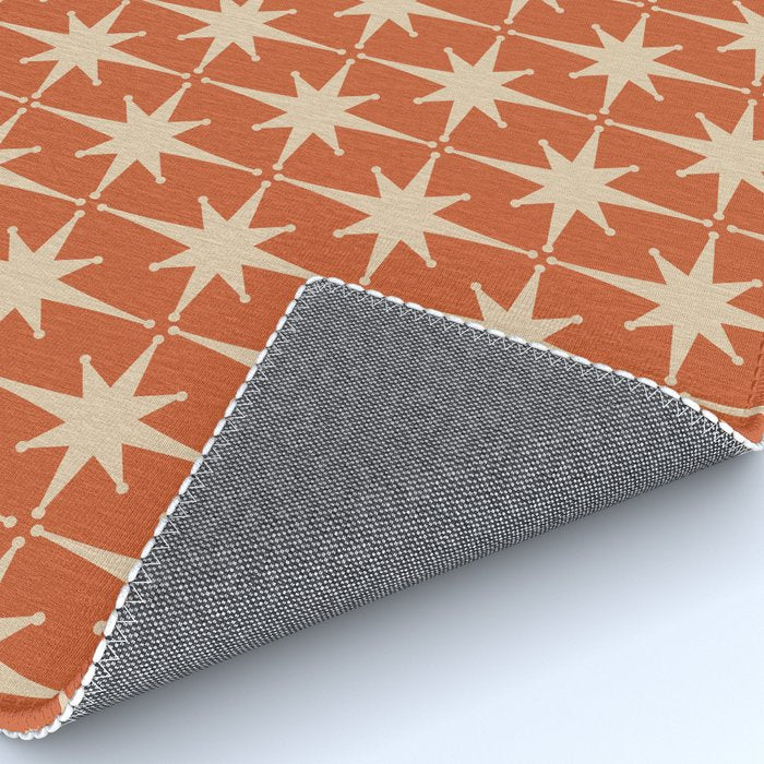 Midcentury Modern Atomic Starburst Pattern in Mid Mod Burnt Orange and Beige Rug Gallery Image 4