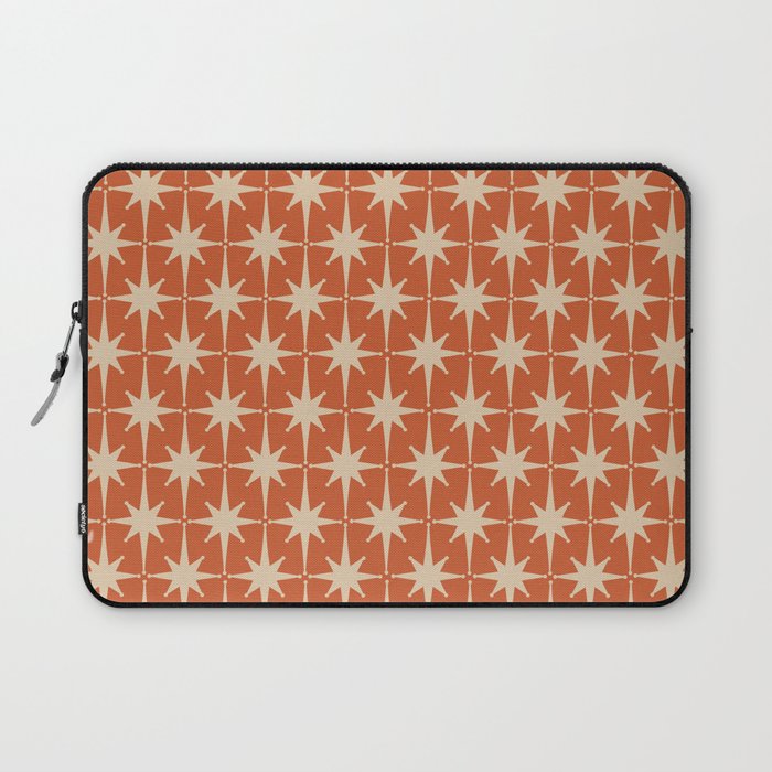 Midcentury Modern Atomic Starburst Pattern in Mid Mod Burnt Orange and Beige Laptop Sleeve Gallery Image 1