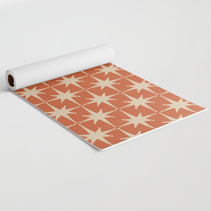 Midcentury Modern Atomic Starburst Pattern in Mid Mod Burnt Orange and Beige Yoga Mat Gallery Image 2