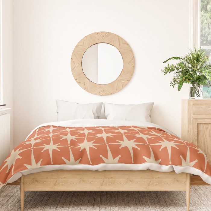 Midcentury Modern Atomic Starburst Pattern in Mid Mod Burnt Orange and Beige Duvet Cover Gallery Image 3