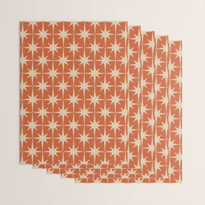Midcentury Modern Atomic Starburst Pattern in Mid Mod Burnt Orange and Beige Wrapping Paper Gallery Image 3