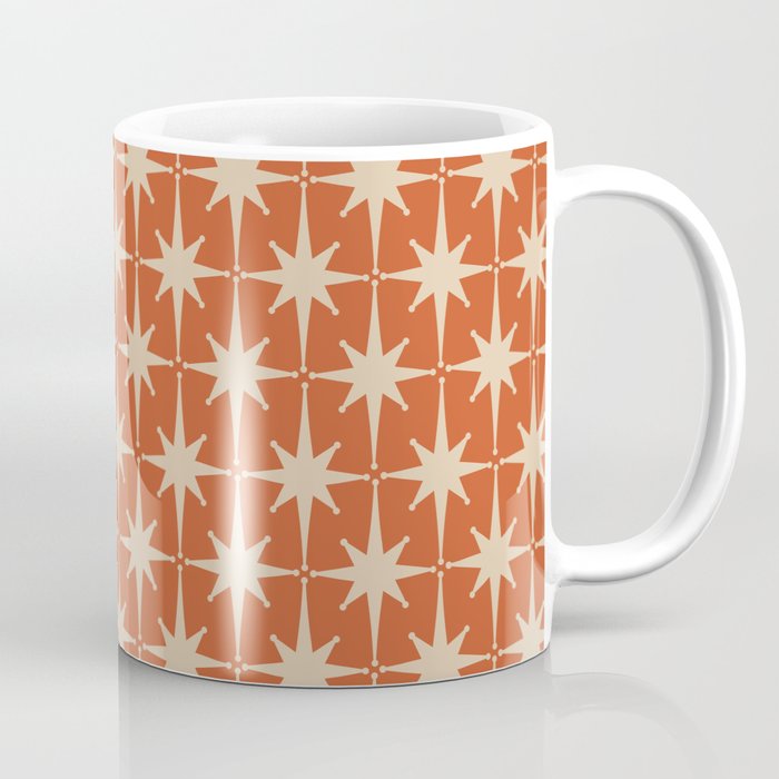 Midcentury Modern Atomic Starburst Pattern in Mid Mod Burnt Orange and Beige Coffee Mug Gallery Image 1