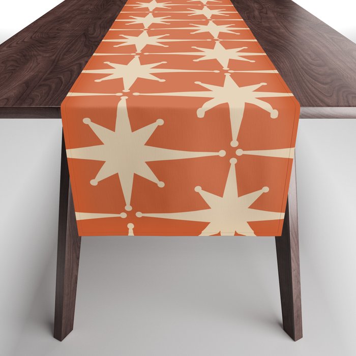 Midcentury Modern Atomic Starburst Pattern in Mid Mod Burnt Orange and Beige Table Runner Gallery Image 1